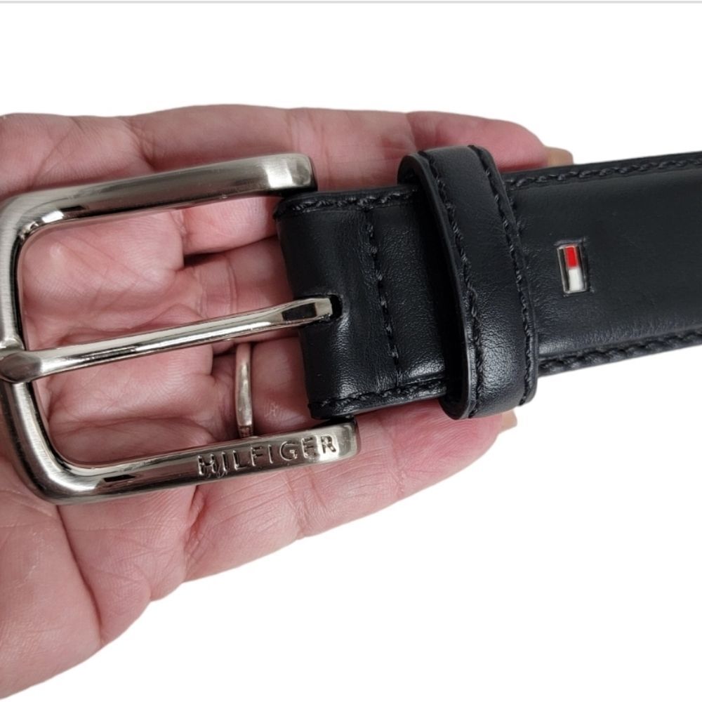 Tommy Hilfiger black men's belt size 38 silver buckle 1 2/8 " NWT *